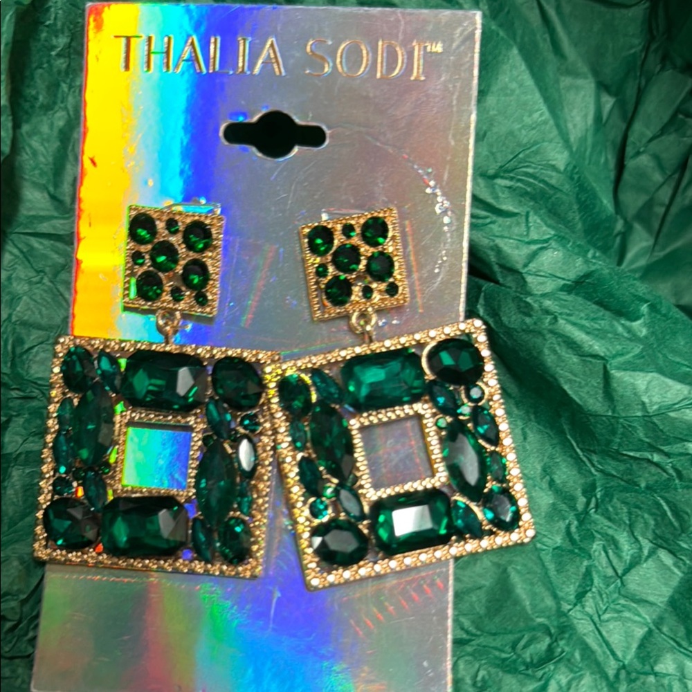 Thalia Sodi Green and Gold Geometric Earrings